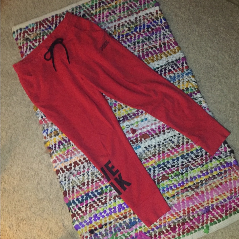 VS Pink joggers. Drawstring. Red/black